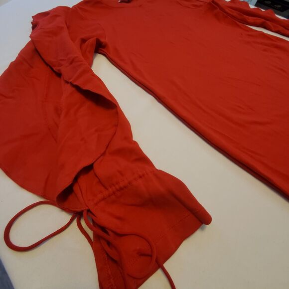 Zara Womens Red Open Sleeve Ruffled Mini Sweater Dress Sz Medium - Picture 4 of 9